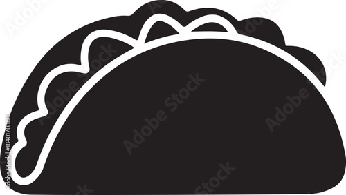 Black and white simple graphic icon of a taco with wavy top edge food