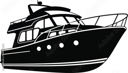 Luxury yacht silhouette marine travel illustration
