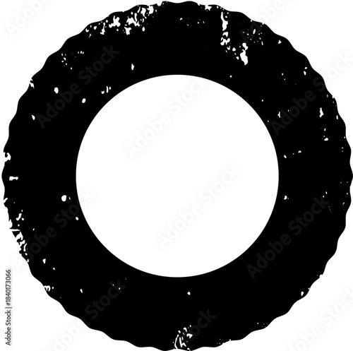 Black donut-shaped stamp, vintage aged style.