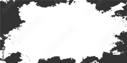 Abstract grunge frame with black ink splatter, texture, and paint brush strokes border design element