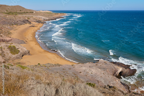 Mediterranean coastline in Murcia. Calblanque regional park, Calblanque beach. Spain