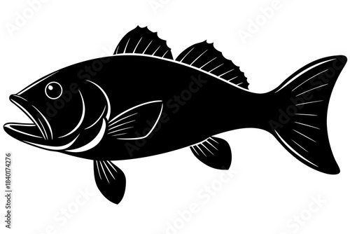 Large-mouth bass fish black icon, fish silhouette art
