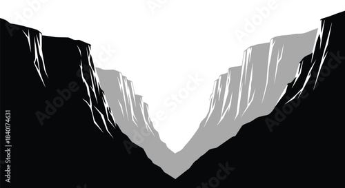Landscape of mountain cliffs in grayscale