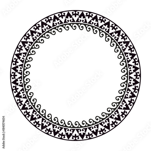 Round frame with ethnic motifs. Round Kazakh national ornament, persian motiff. Abstract Patterns of Turkic peoples, Kazakh, Kyrgyz, Mongol. Islam, Arabic, Indian, ottoman motif.
