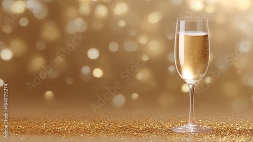 Wallpaper Mural Elegant champagne glass with bubbles on golden sparkling background for celebration, party, or holiday event, creating a festive atmosphere of joy Torontodigital.ca