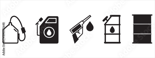 Fuel and Oil Icon Set – Gasoline Can, Barrel, and Drop Vector Design