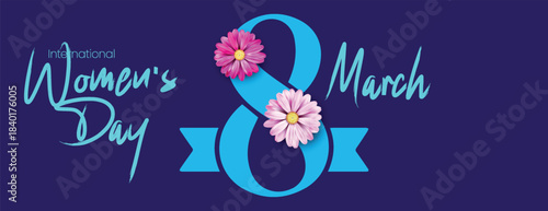 editable minimal Womens Day 8 March banner design with floral vector illustration background, modern website header template for social media cover, header for digital marketing promotions