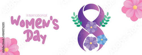 Creative Women’s Day celebration banner with floral 8 March theme, elegant website header template, professional vector illustration background for marketing and online promotions