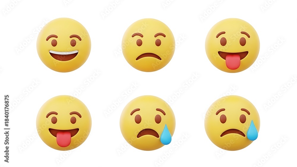 Fototapeta premium Emoticons a variety of facial expressions on white