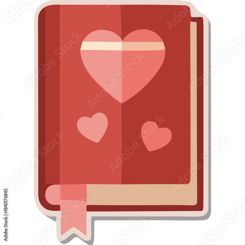 Red Hardcover Book with Pink Hearts and Bookmark Romantic Theme Illustration Vector Graphic