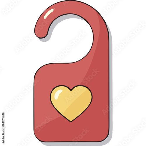 Red Heart Shaped Do Not Disturb Sign Hanging on Door Knob With Yellow Heart Detail Ideal For Hotels And Romantic Getaways