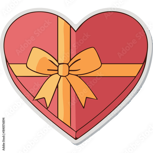 Red Heart Shaped Gift Box With Orange Ribbon and Bow Celebrating Love and Romance Occasions
