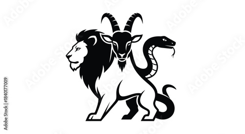 Mythical creature with head of a lion, body of a goat, and tail of a serpent, representing a chimera in a mythological style