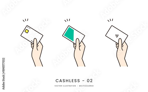 クレジットカードや交通系ICカードを持つ手のイメージイラストセット