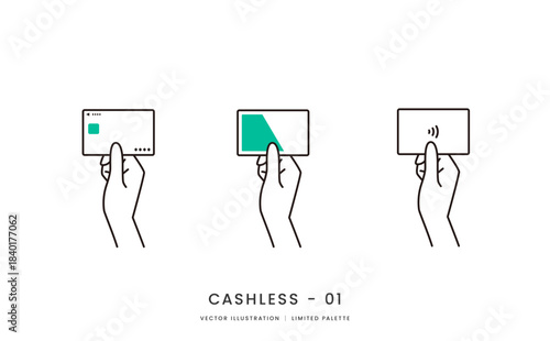 クレジットカードや交通系ICカードを持つ手のイメージイラストセット