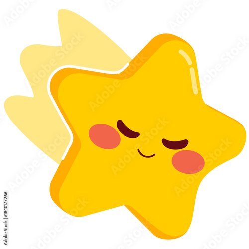 Cartoon vector illustration of a cute shooting star character with closed eyes, isolated on a transparent background. Clip art for nursery children