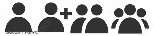 User and group symbol set, people add and community profile elements, clean minimal vector shapes on transparent background