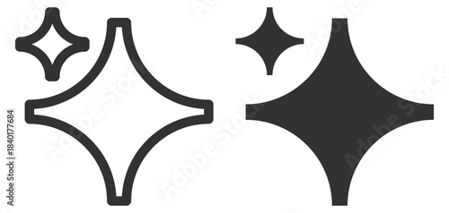 Sparkle star icon set, bright glow elements, clean minimal magic shine symbols for ui design on transparent background