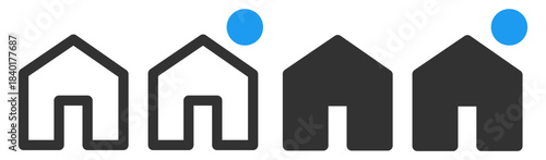 Home symbol collection, clean minimal house shapes with alert dot, fresh ui vector elements on transparent background