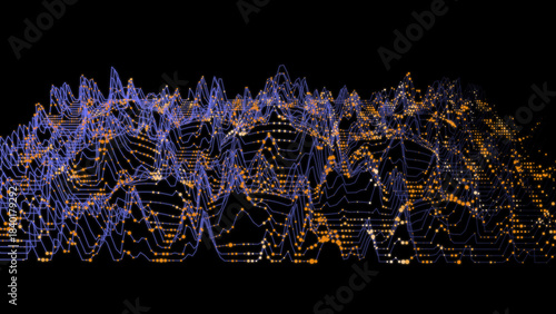 Abstract technology background. Futuristic graph data flow in noisy lines.