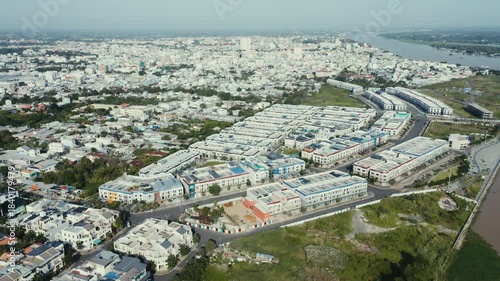 4K Drone Aerial of Mekong Long Xuyen City in Vietnam 
