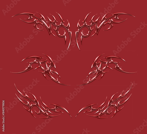 Red 3d chrome metal of y2k icon. 3d rendering illustration of abstract neo tribal icon.3D Illustration
