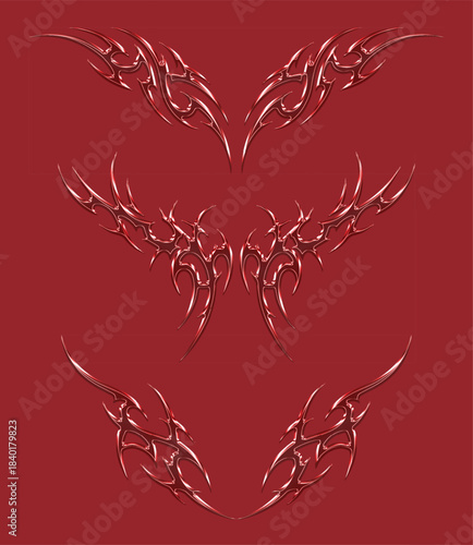 Red 3d chrome metal of y2k icon. 3d rendering illustration of abstract neo tribal icon.3D Illustration