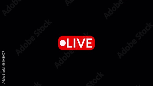 live button Animation on transparent background, Simple live streaming icon animation, live streaming and broadcast icon with alpha channel in 4k.