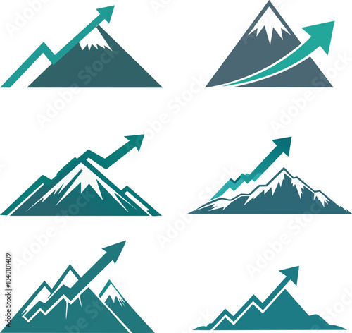 Growth Arrow Mountain Success Logo Set