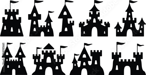 Set of Medieval Castle Silhouettes and Fortress Icons