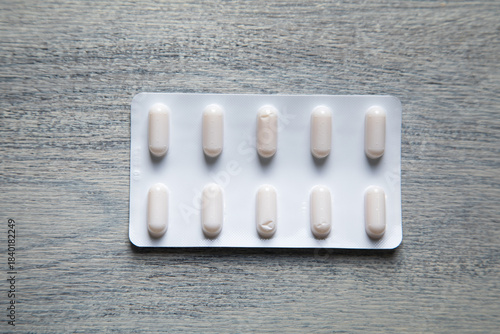 Medical pills on the table.