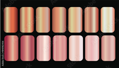 Rose Gold and Copper Metallic Gradient Color Swatch Palette Set vector