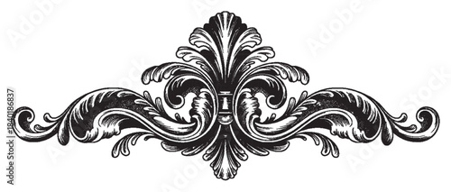 Ornate decorative element with symmetrical floral and leaf motif