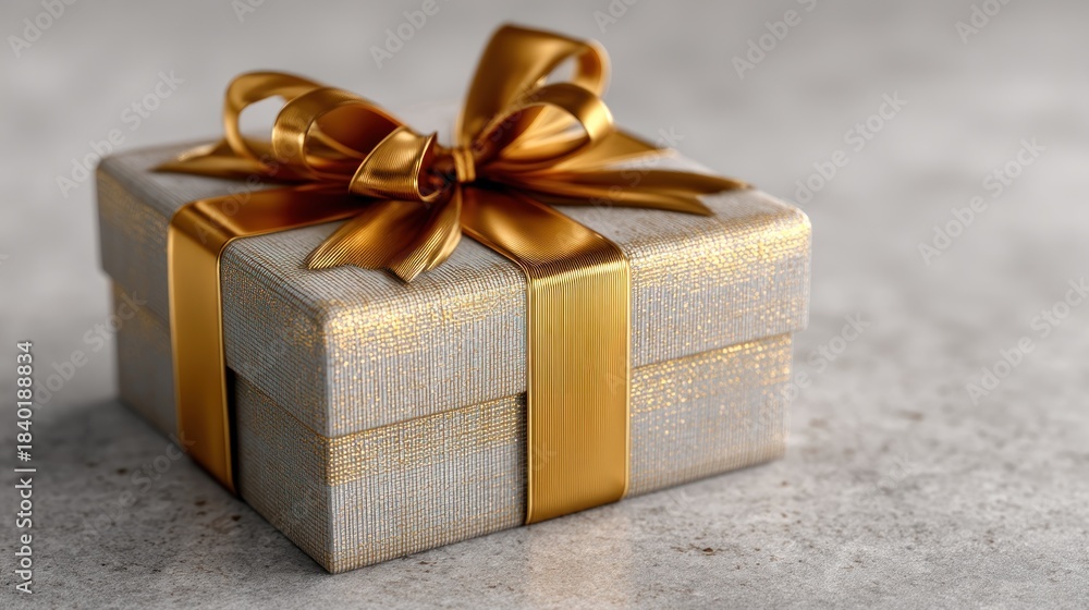 Fototapeta premium Golden ribbon gift box