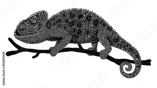 Detailed illustration of a chameleon on a branch
