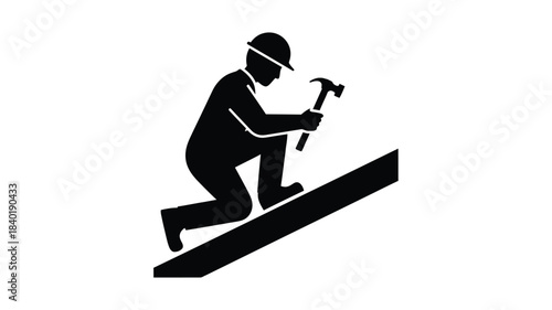 Worker using a hammer on a plank a striking black silhouette