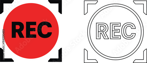 Recording Symbol Icon, REC Button Design, Video Capture Indicator, Media Interface Element, Flat Vector Illustration, Isolated Graphic Style