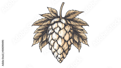 Detailed illustration of a hop cone with leaves