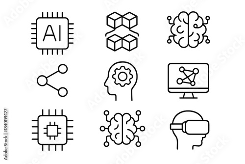 Artificial intelligence, neural networks, data processing, and virtual reality concepts