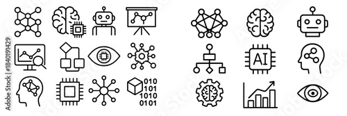 Artificial intelligence, machine learning, and data science technology symbols