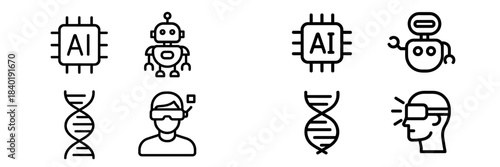 Modern line icons for technology science robotics DNA and virtual reality