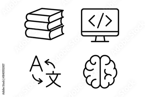 Outline symbols for knowledge, programming, language exchange, and cognitive function