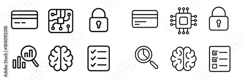 Outline graphics for essential concepts in business, finance, security, and data analysis
