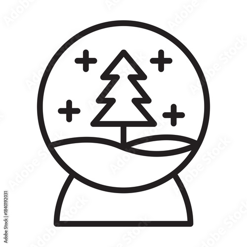 Snow globe line icon. Winter scene decoration. Festive holiday display.