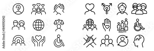 Diversity equity and inclusion line icons representing social justice concepts