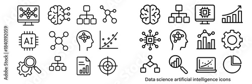Data Science Artificial Intelligence Machine Learning Technology Outline Icons