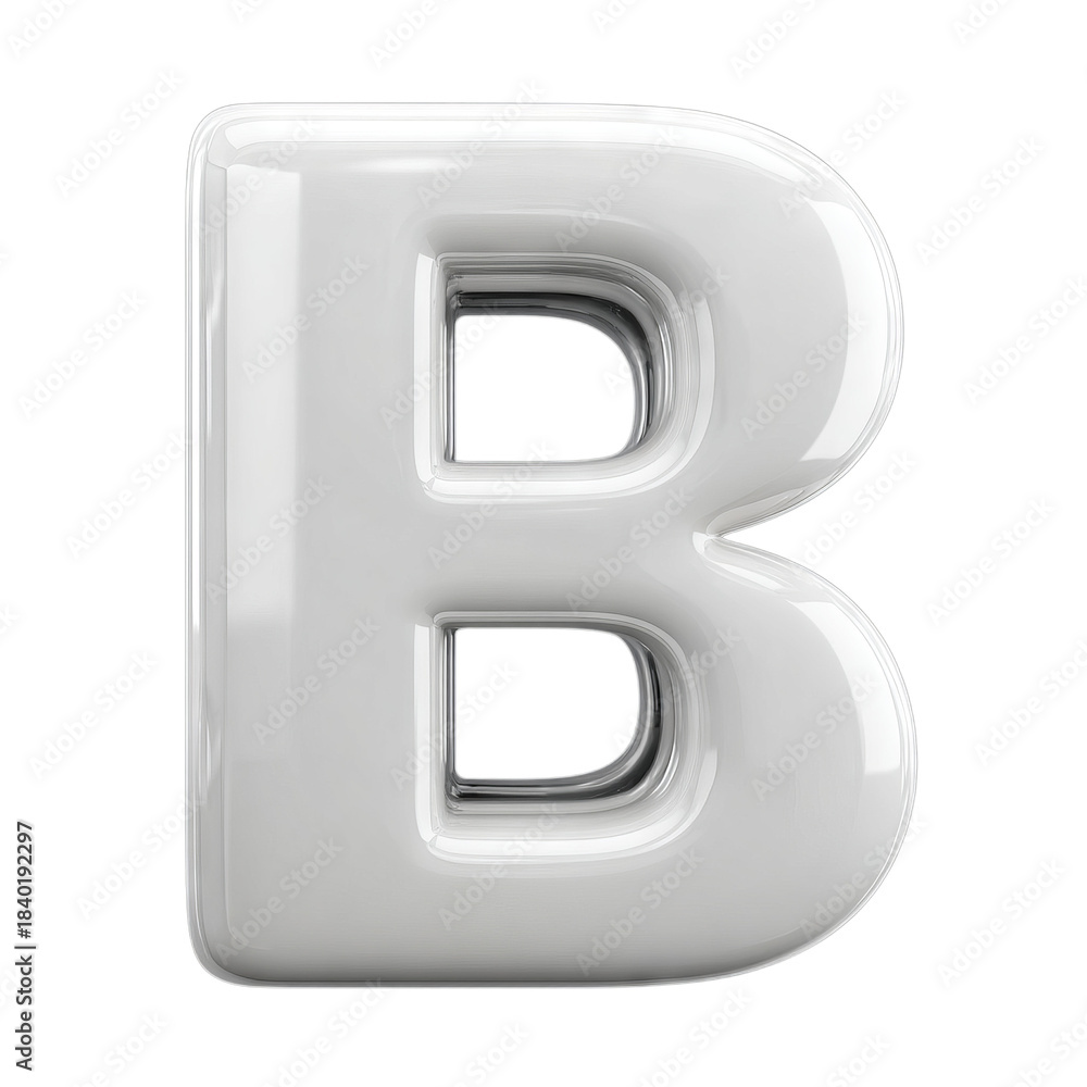 Obraz premium 3D letter B in glossy white finish. Isolated white background. Png format