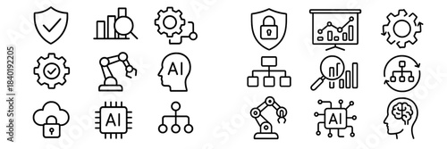 Technology symbols for data security automation machine learning and business analytics