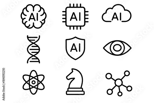 Artificial intelligence and machine learning concepts represented by technology and science symbols