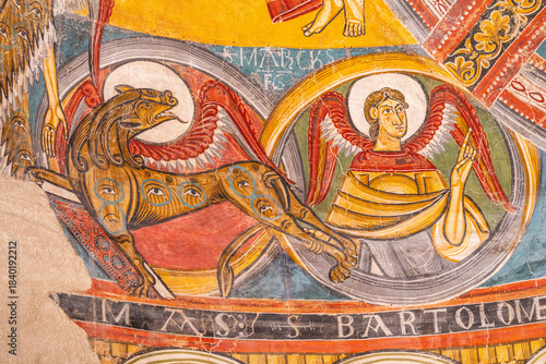 Tetramorphs (a lion), central apse ofSant Climent de Taüll, MNAC, Barcelona, ​​Catalonia, Spain